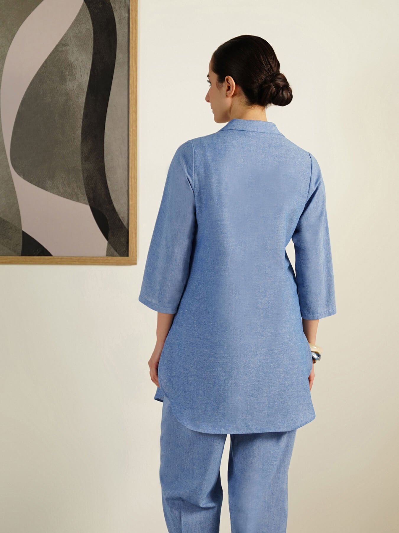 Cotton Geometric Placement Print Co-Ord Set - Blue