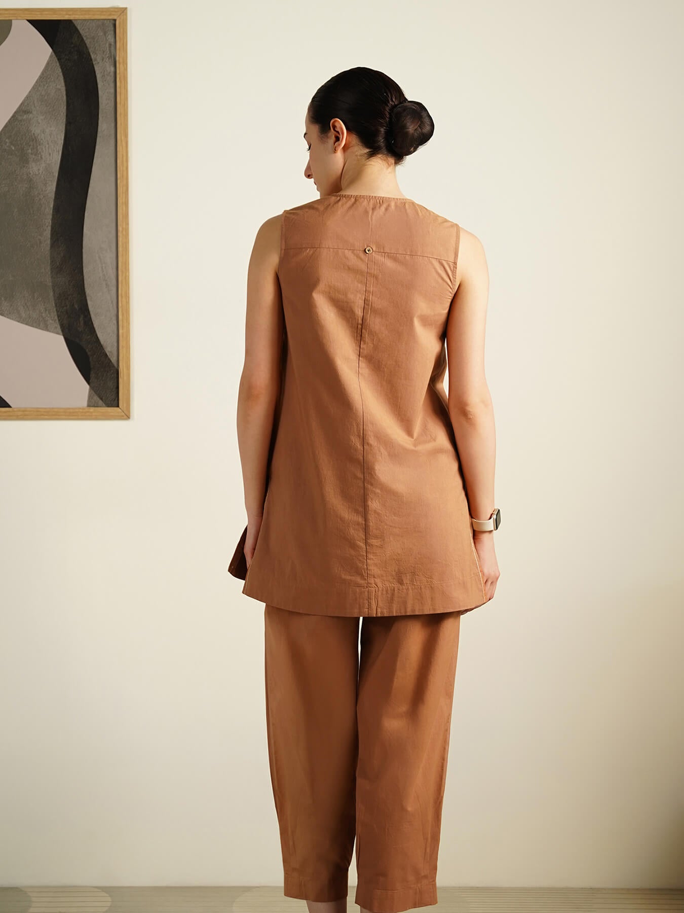 Cotton Solid Round Neck Co-Ord Set - Rust