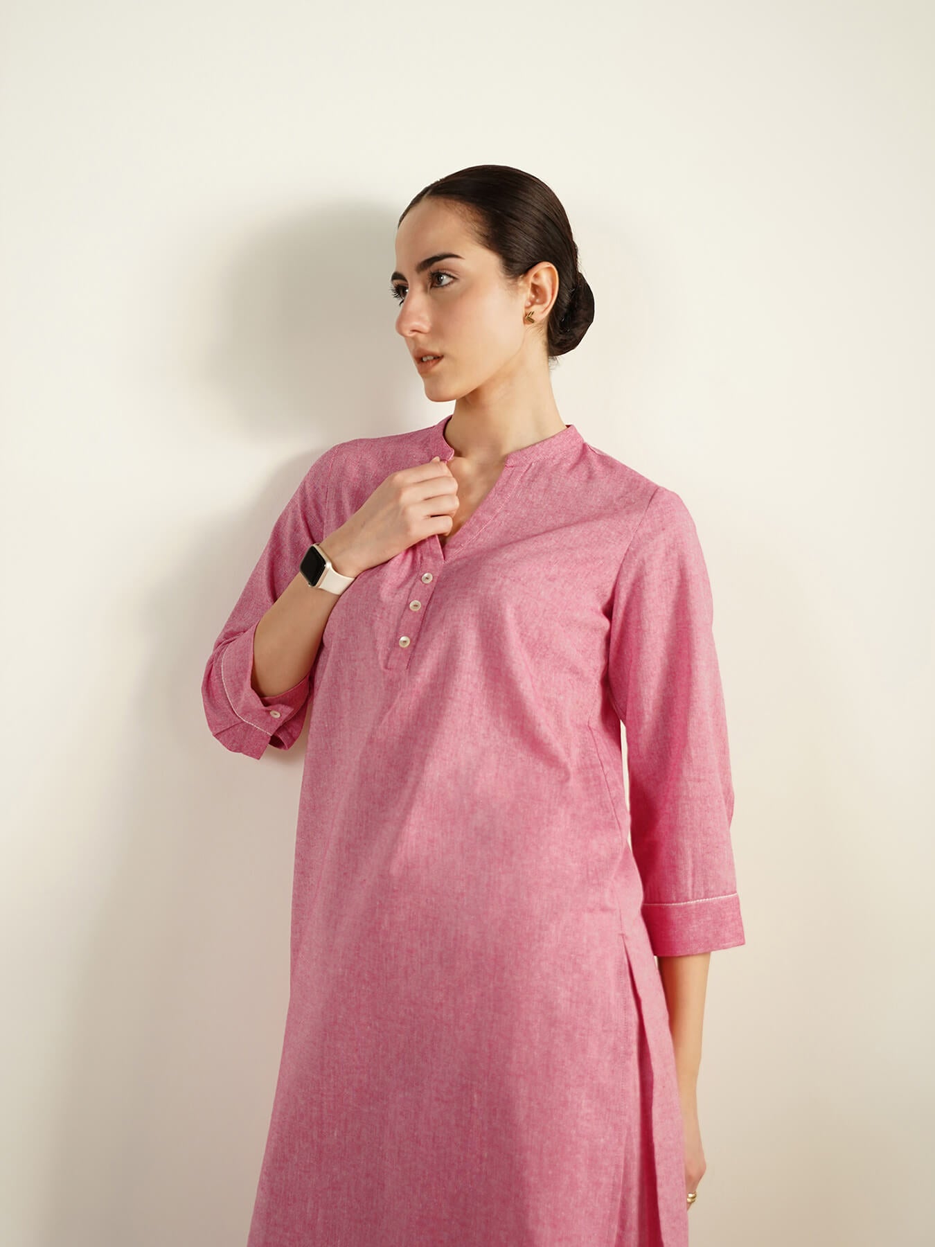 Cotton Woven Design Co-Ord Set - Pink