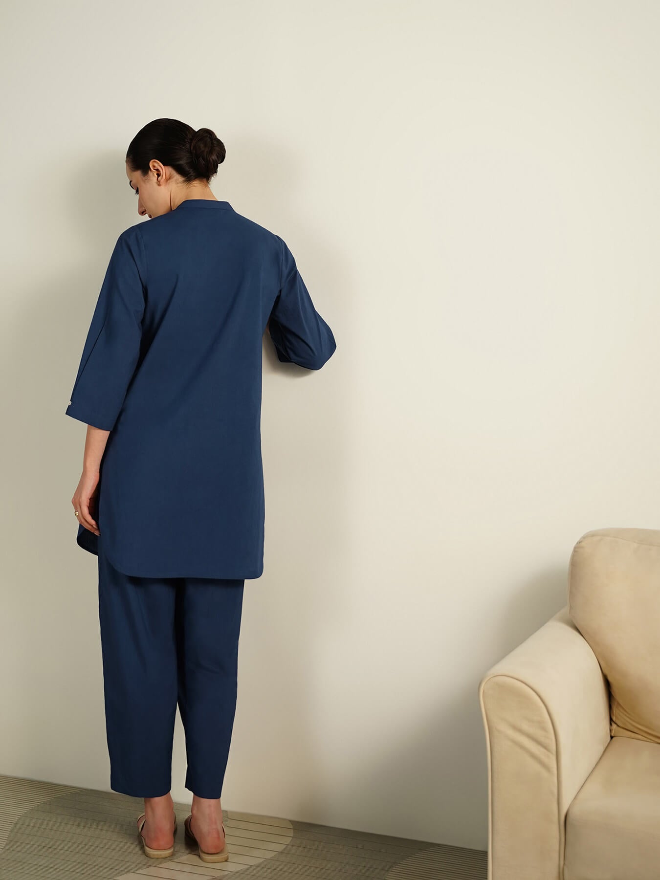 Cotton Solid Co-Ord Set - Navy Blue