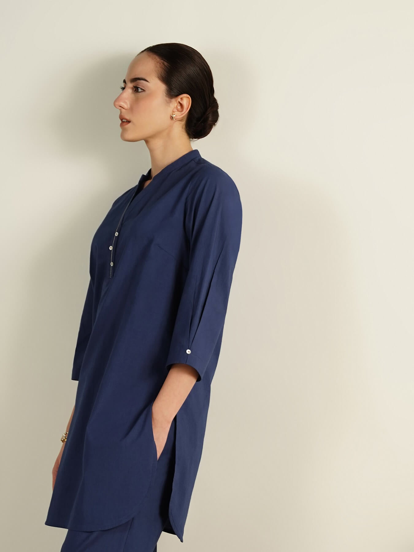 Cotton Solid Co-Ord Set - Navy Blue