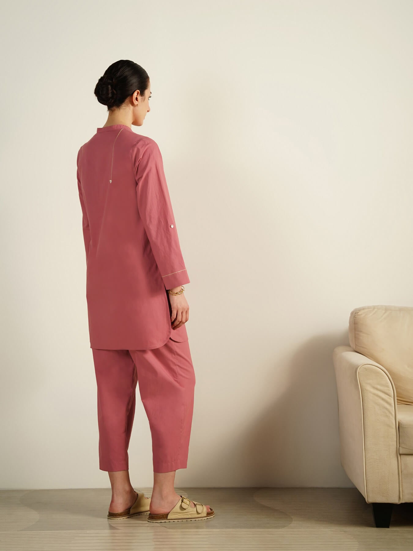 Cotton Colourblock Co-Ord Set - Peach and Beige