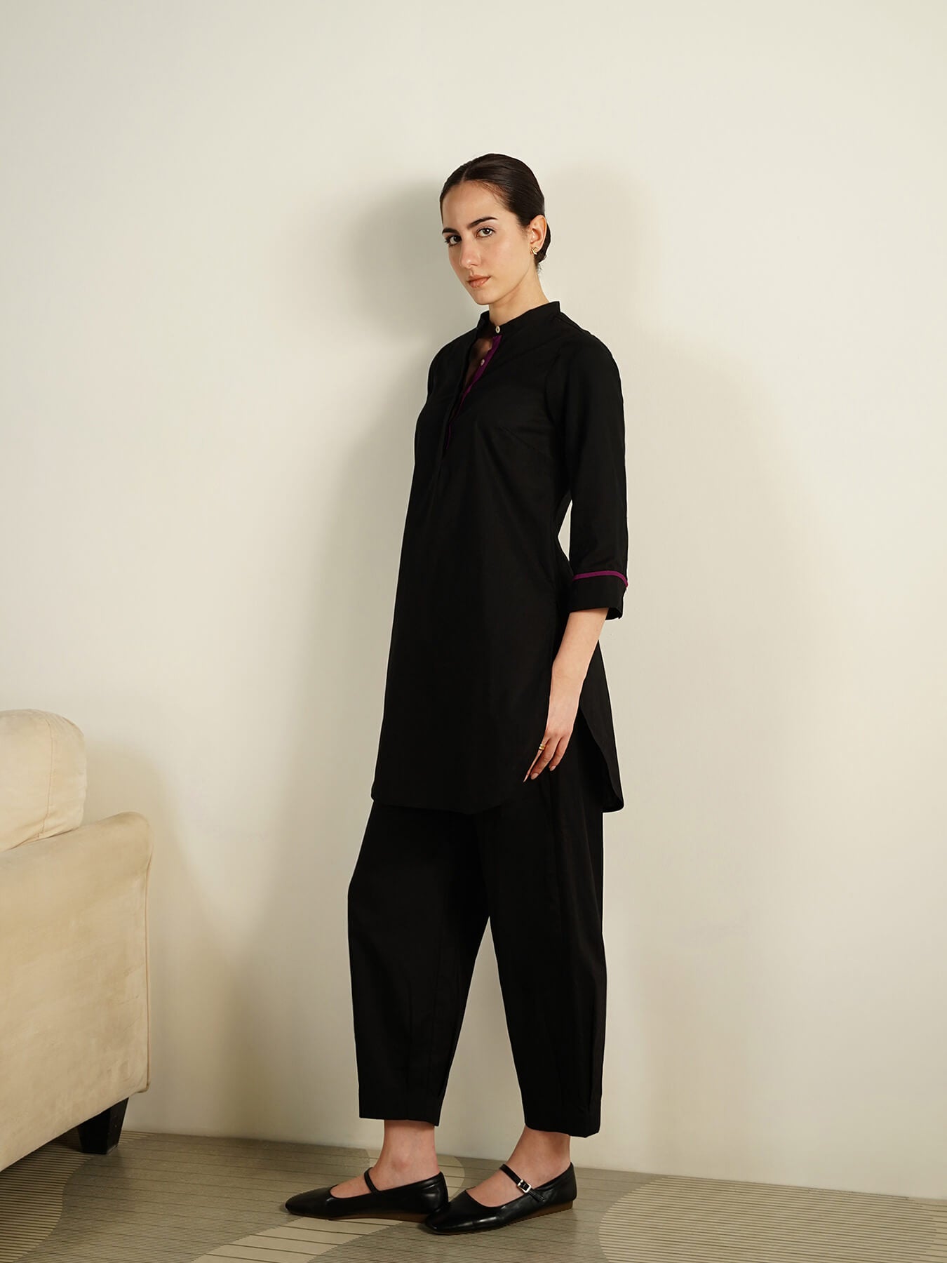 Cotton Solid Classic Co-Ord Set - Black