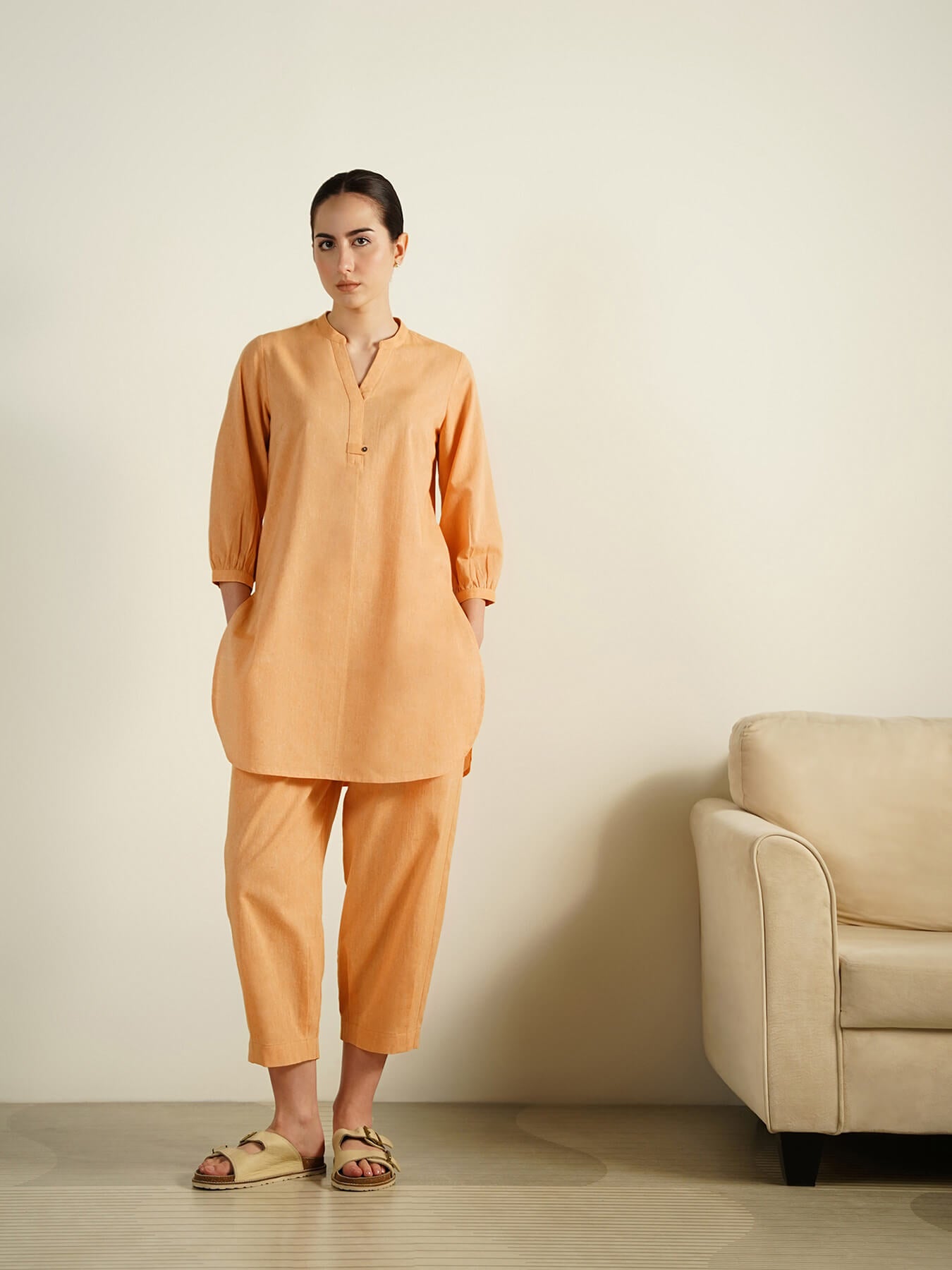 Cotton Woven Design Co-Ord Set - Yellow