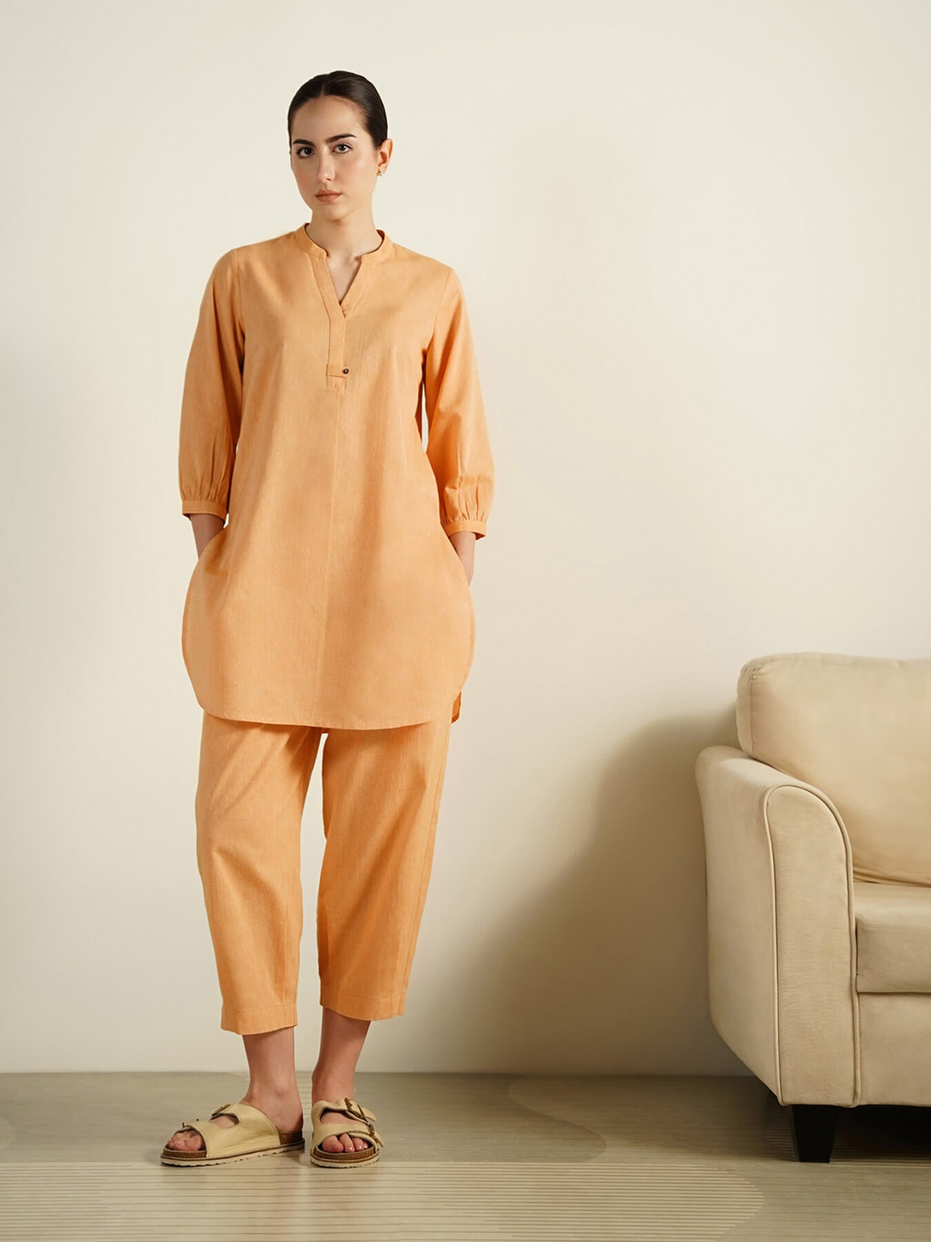 Cotton Woven Design Co-Ord Set - Yellow