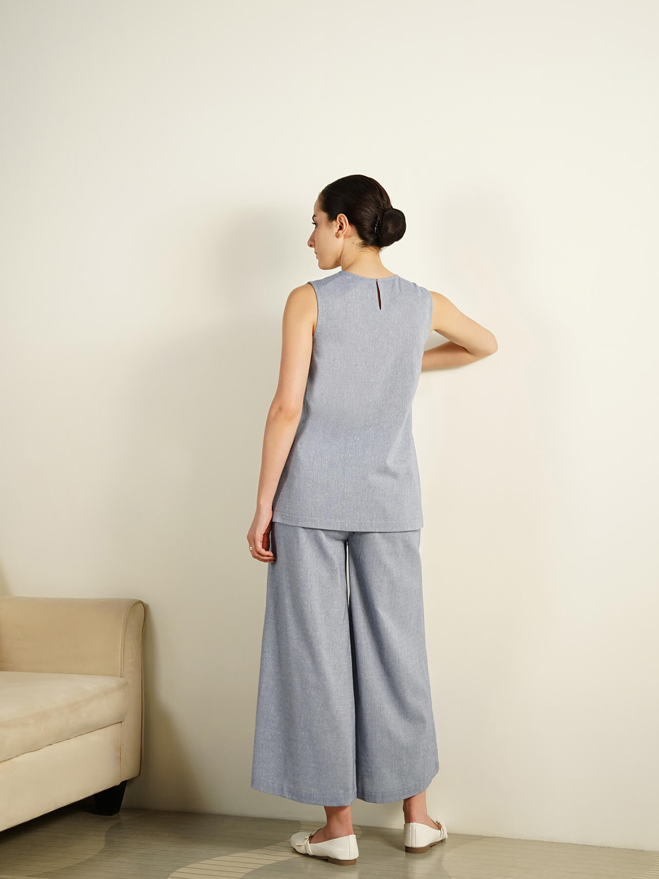 Cotton Woven Design Co-Ord Set - Grey