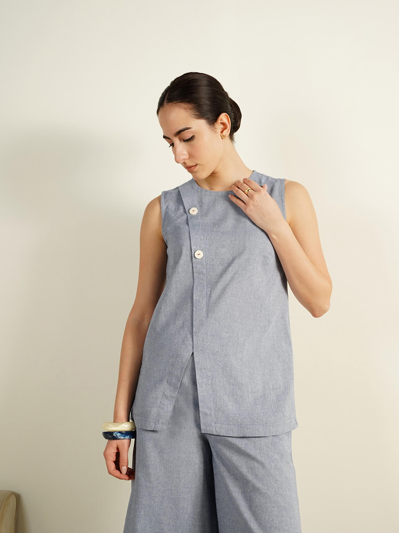 Cotton Woven Design Co-Ord Set - Grey