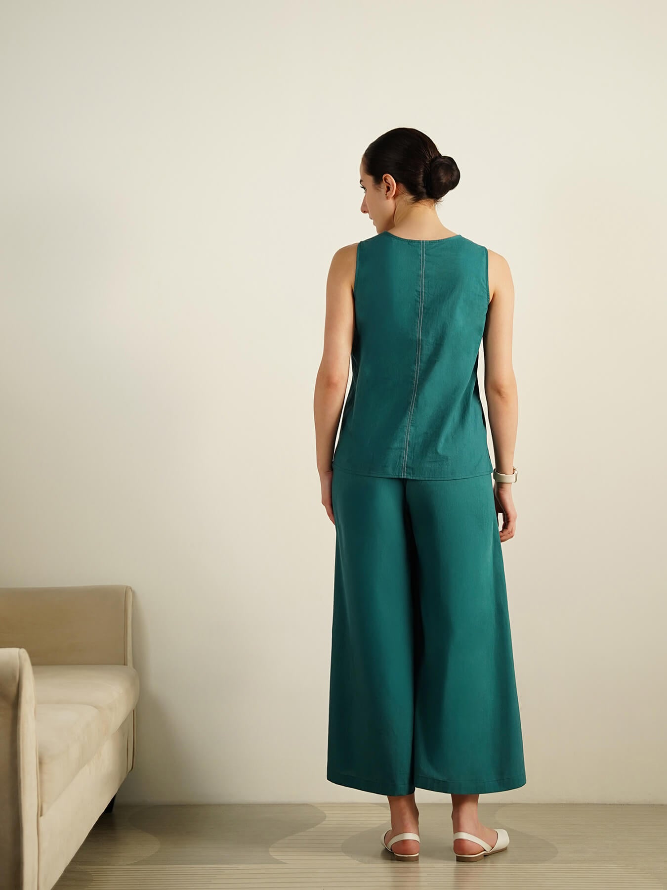Cotton Colourblock Sleeveless Co-Ord Set - Teal