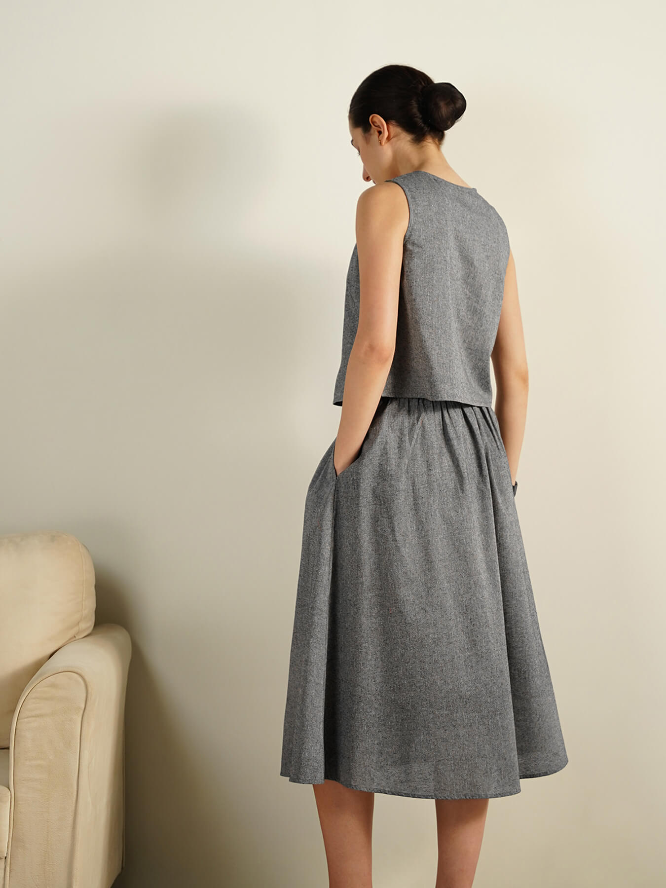 Cotton Solid Woven Design Co-Ord Set - Grey