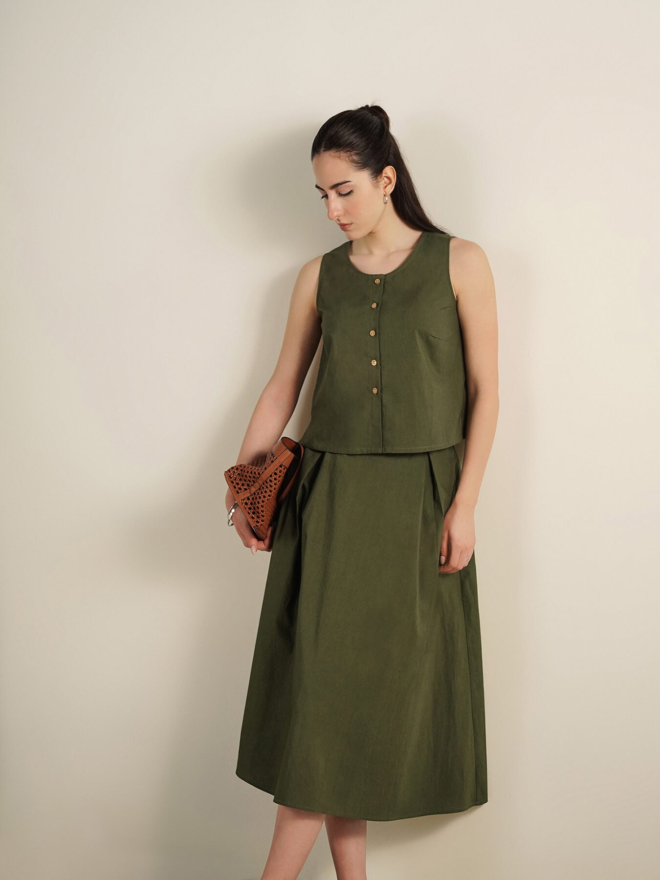 Cotton Solid Co-Ord Set - Olive