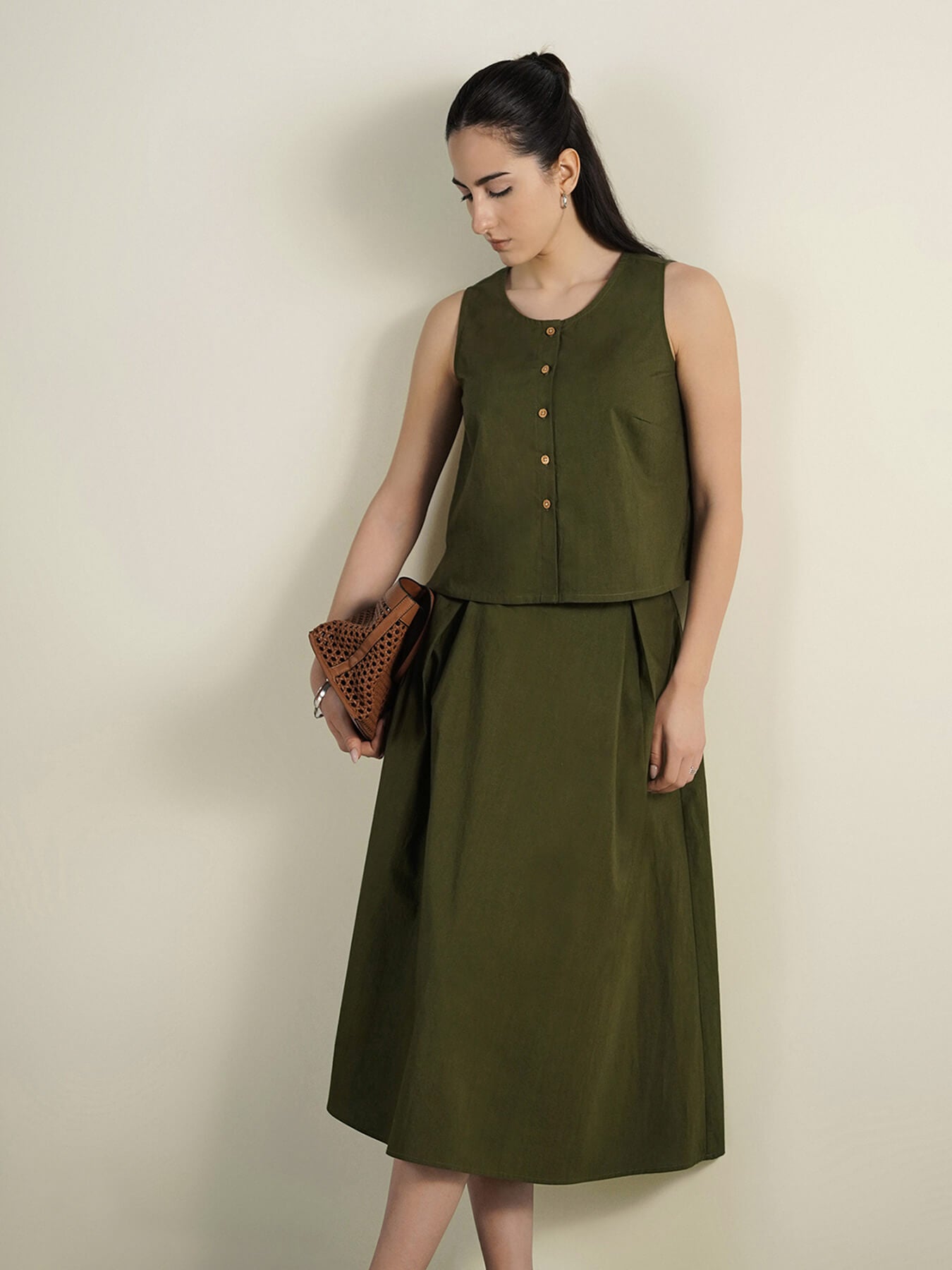 Cotton Solid Co-Ord Set - Olive