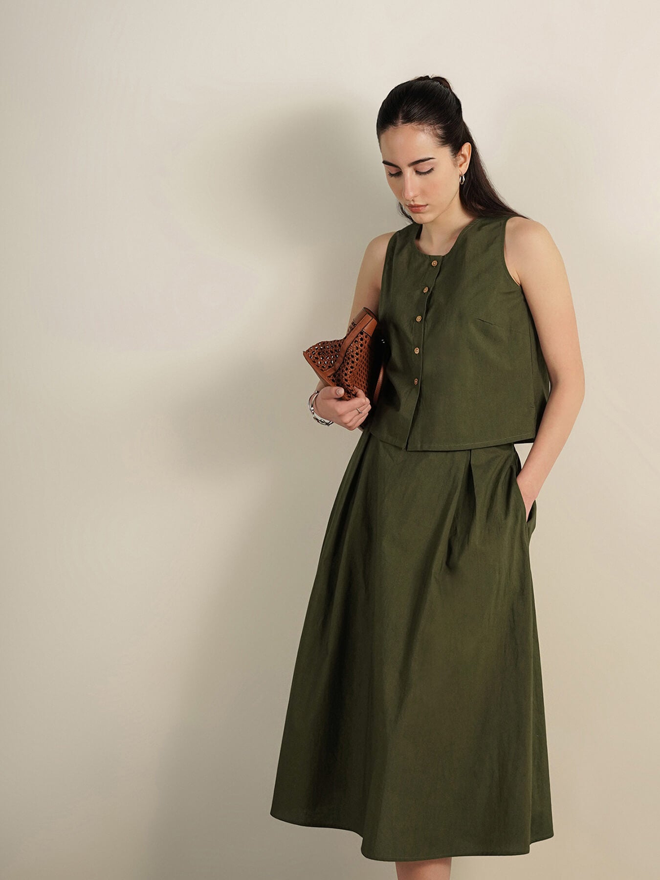 Cotton Solid Co-Ord Set - Olive