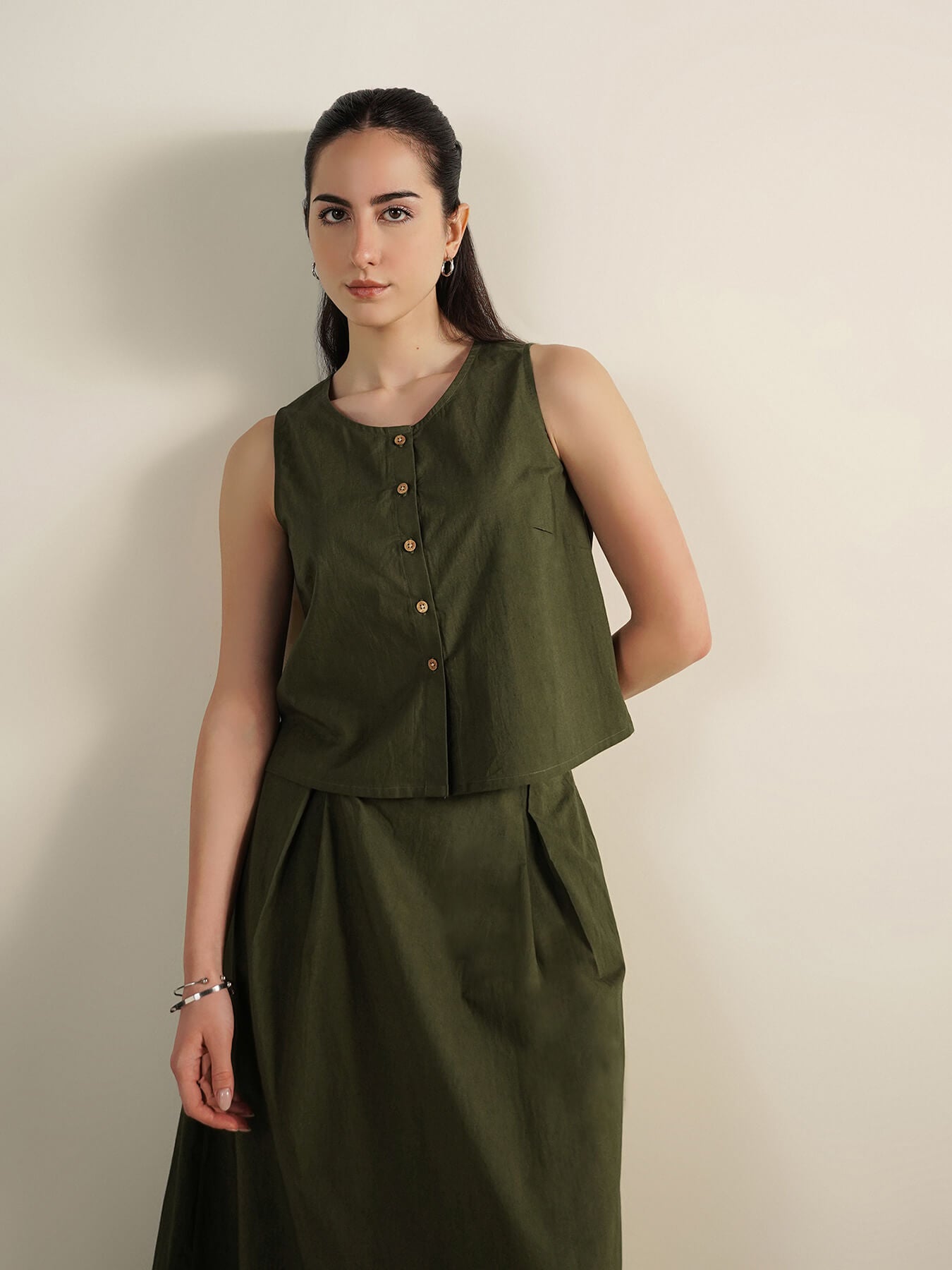Cotton Solid Co-Ord Set - Olive