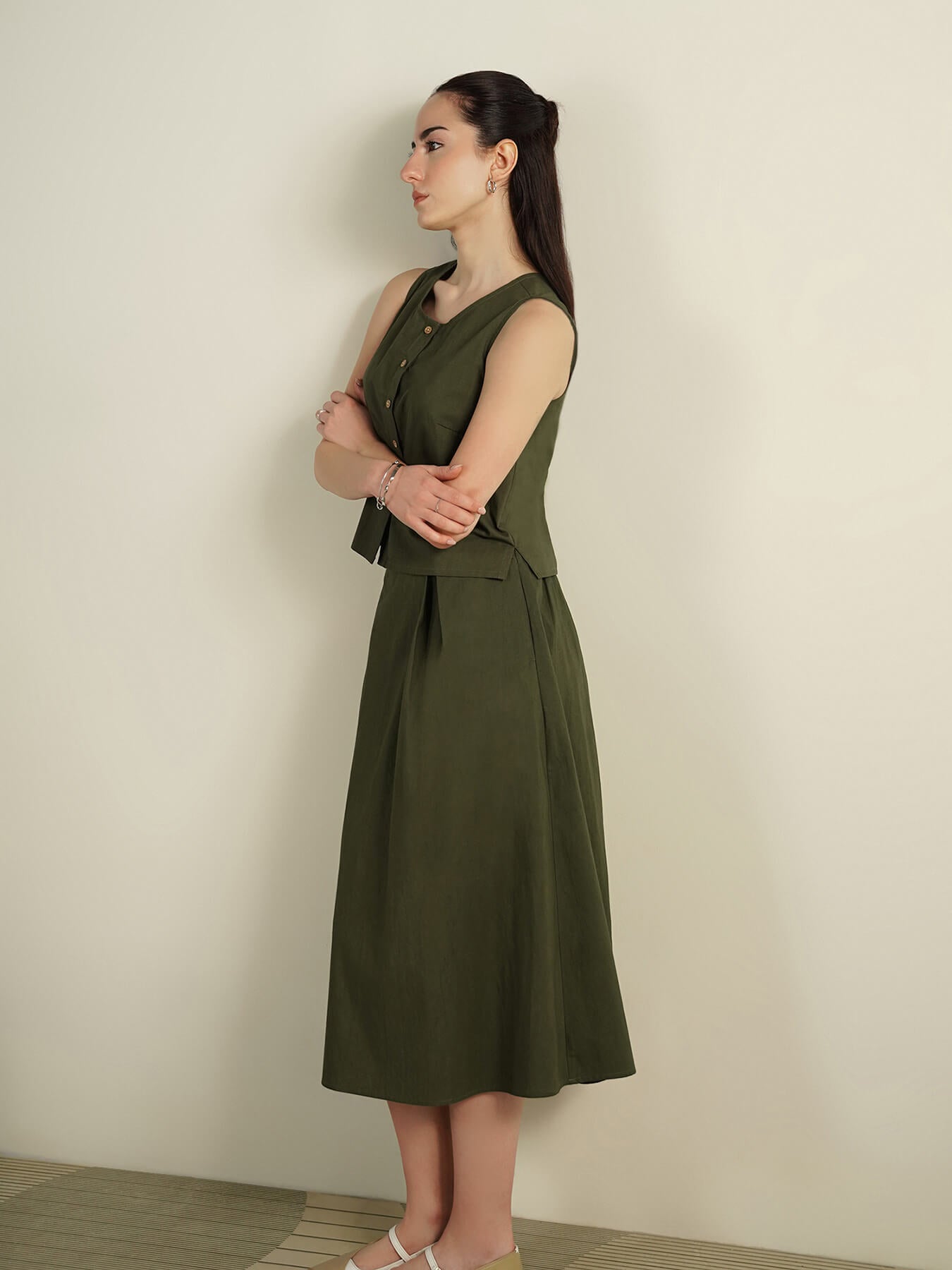 Cotton Solid Co-Ord Set - Olive
