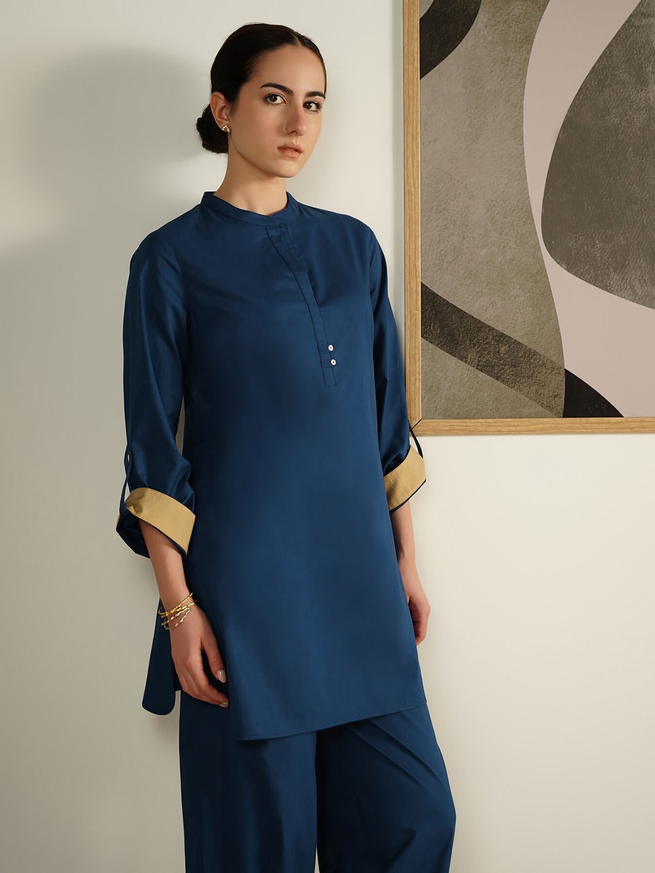 Cotton Solid Regular Fit Co-Ord Set - Blue