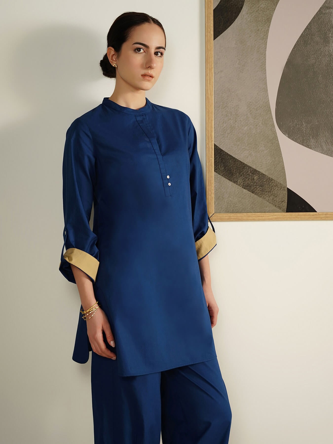 Cotton Solid Regular Fit Co-Ord Set - Blue
