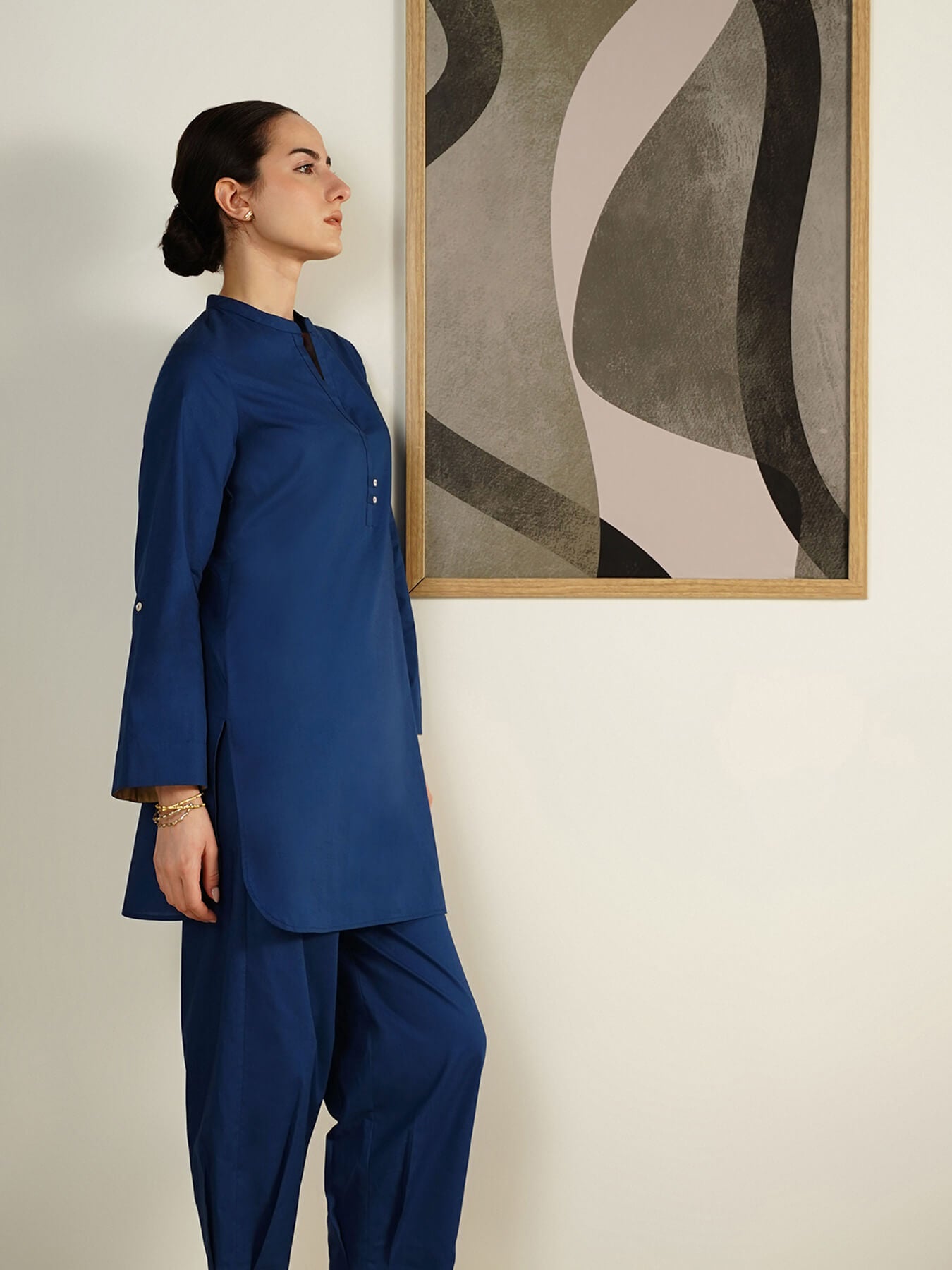 Cotton Solid Regular Fit Co-Ord Set - Blue