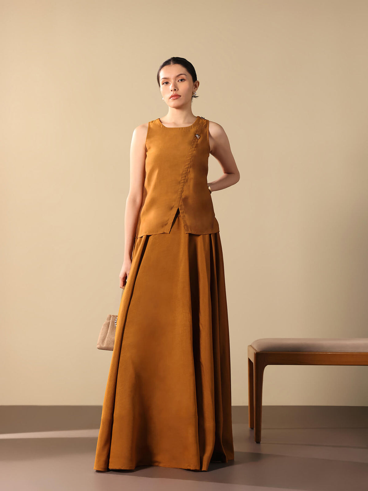 Viscose Silk Solid Co-ord Set - Mustard