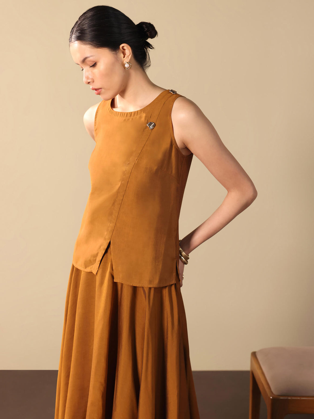 Viscose Silk Solid Co-ord Set - Mustard