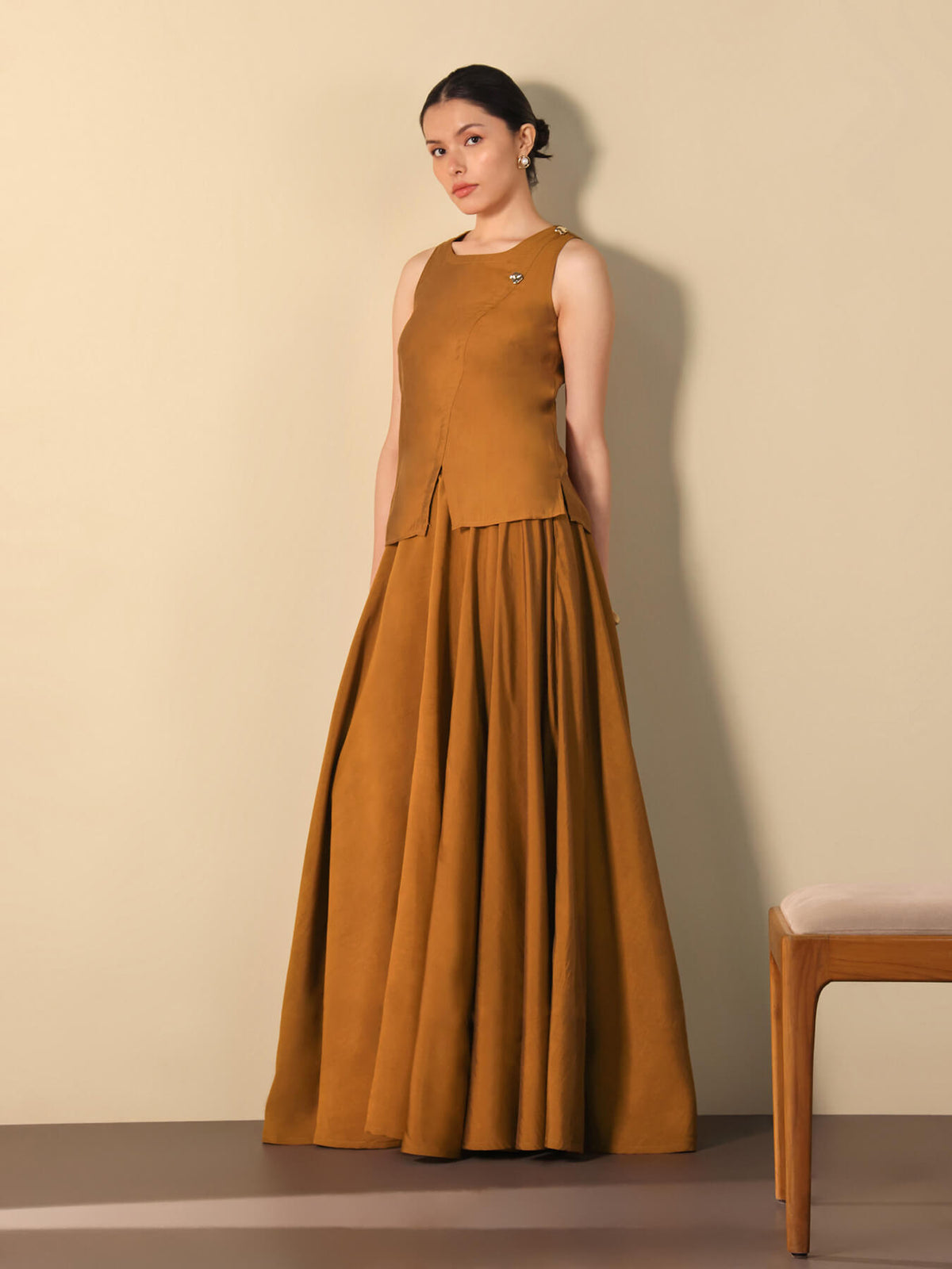 Viscose Silk Solid Co-ord Set - Mustard