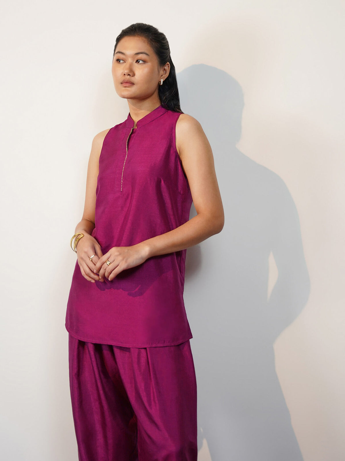 Silk Blend Solid Co-Ord Set with Farshi Salwar - Purple