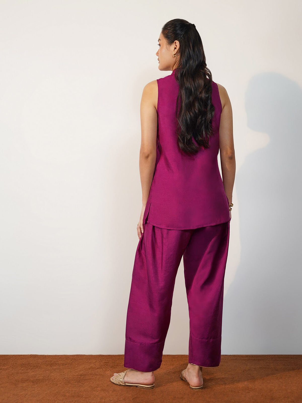 Silk Blend Solid Co-Ord Set with Farshi Salwar - Purple