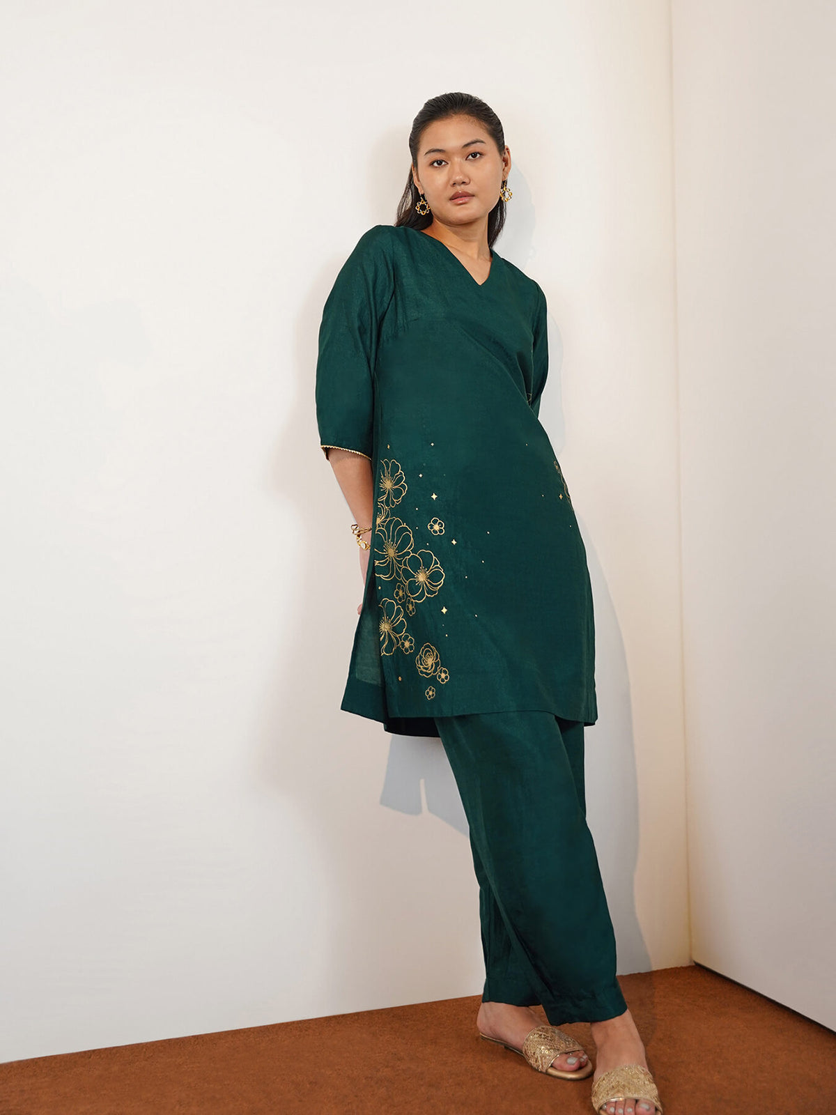 Silk Blend Floral Co-ord Set - Green