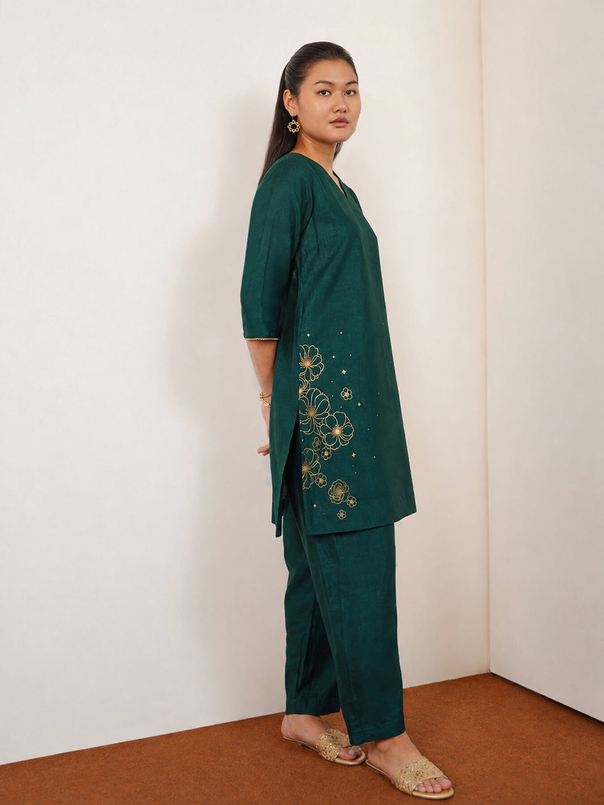 Silk Blend Floral Co-ord Set - Green