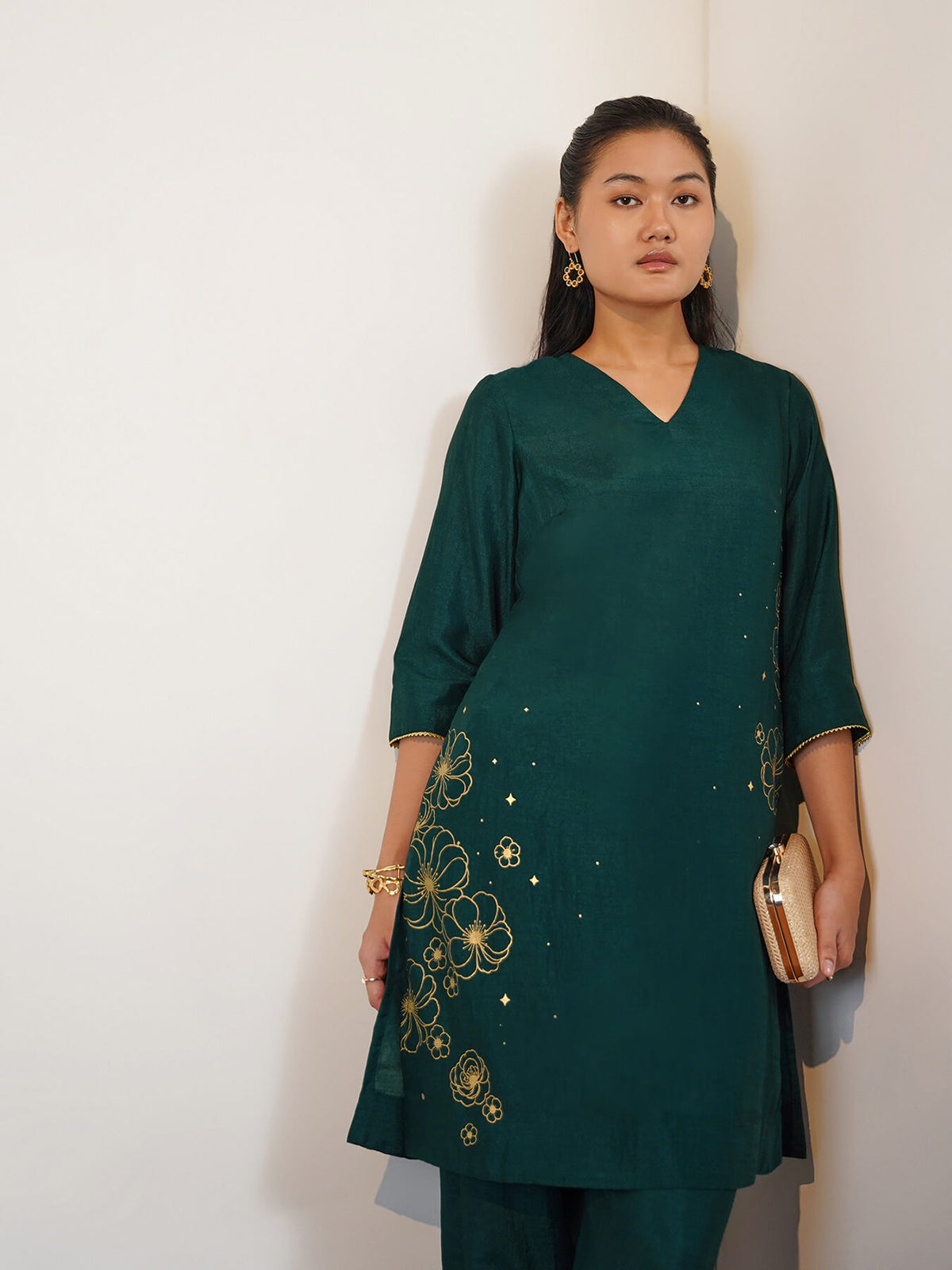 Silk Blend Floral Co-ord Set - Green