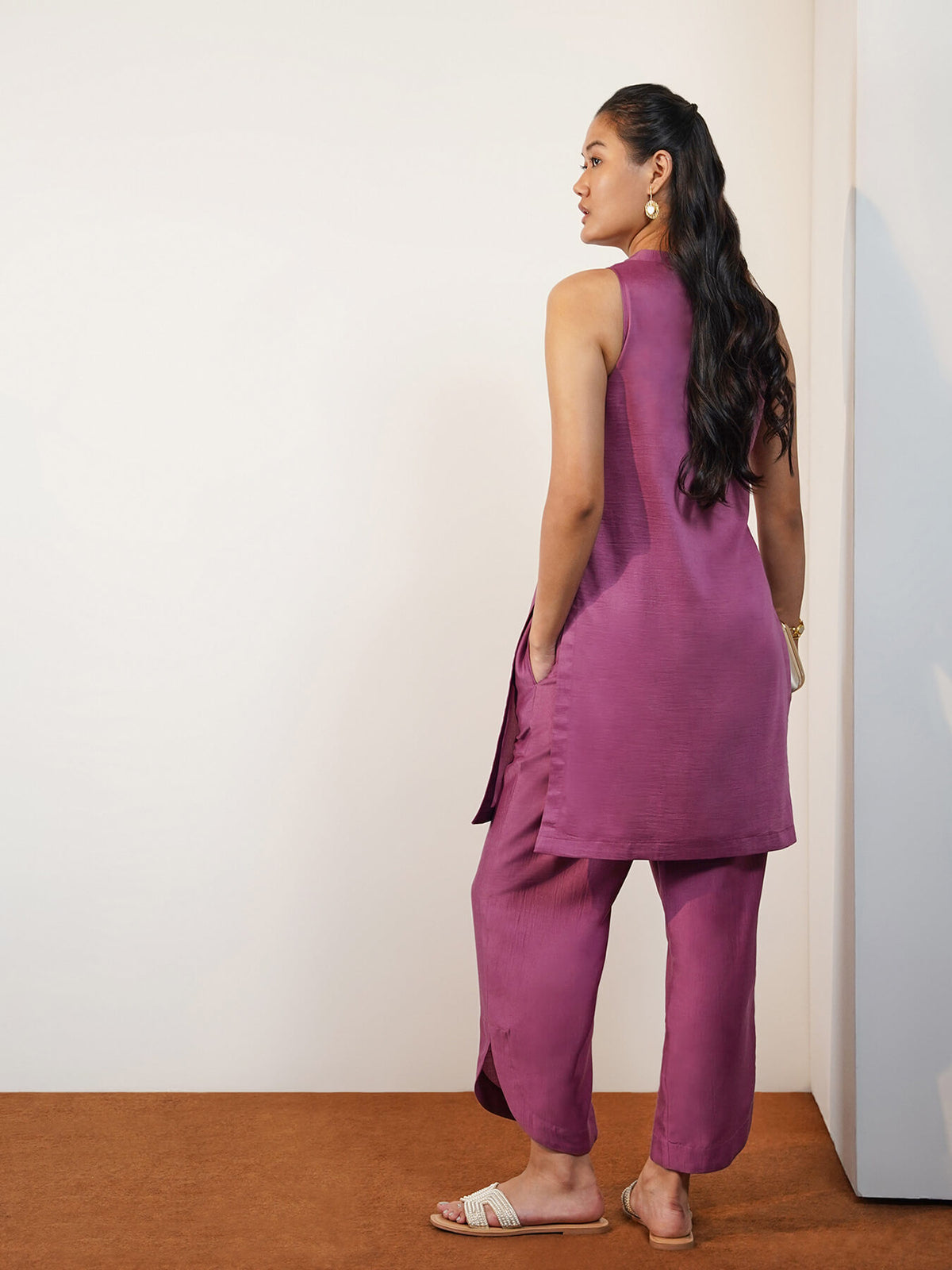 Silk Blend Placement Floral Print Co-ord Set - Lavender