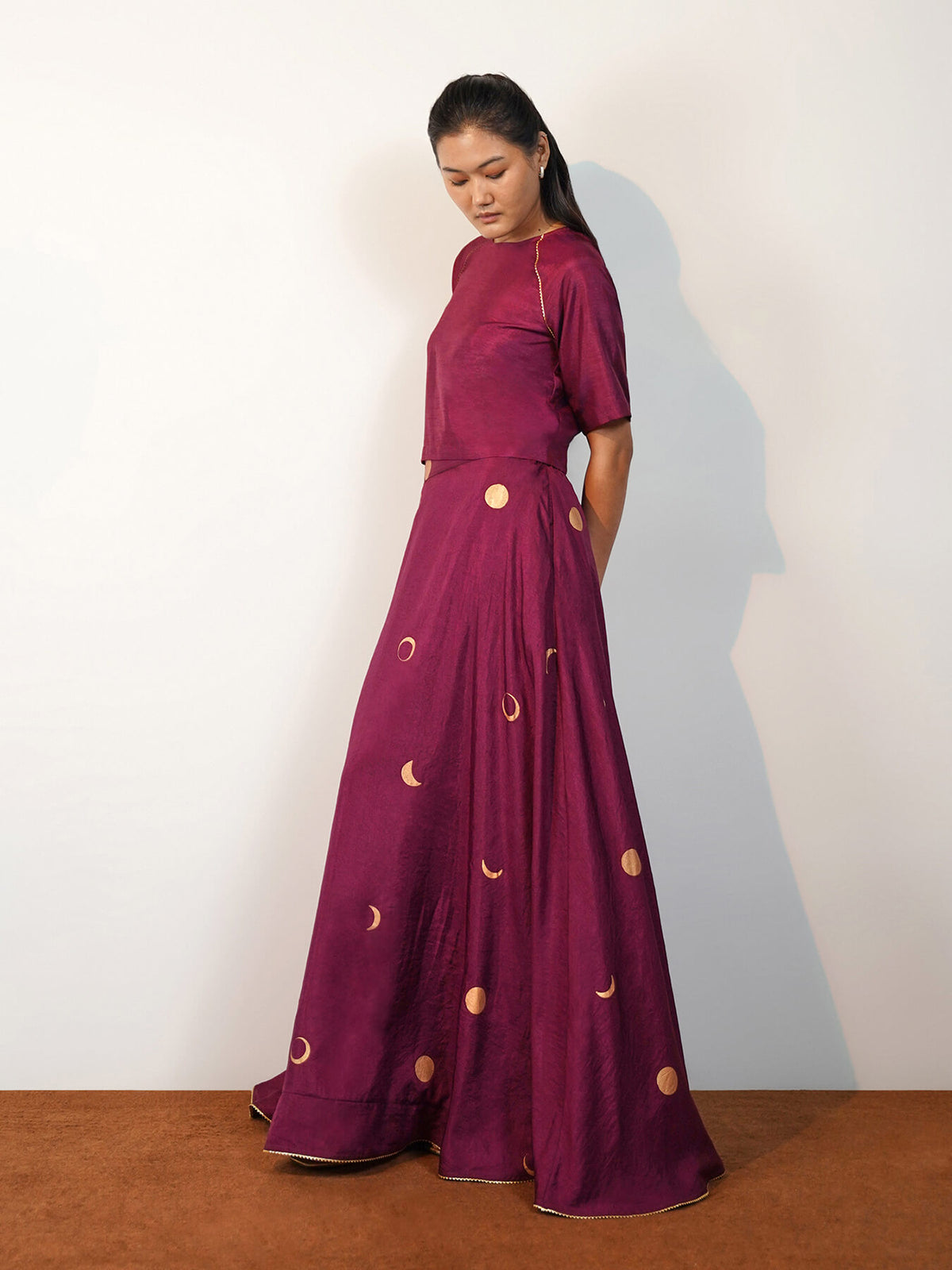 Silk Blend Geometric Co-ord Set - Burgundy