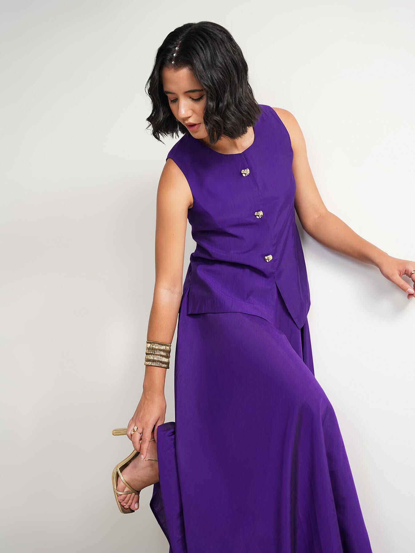 Viscose Solid Skirt Set - Purple