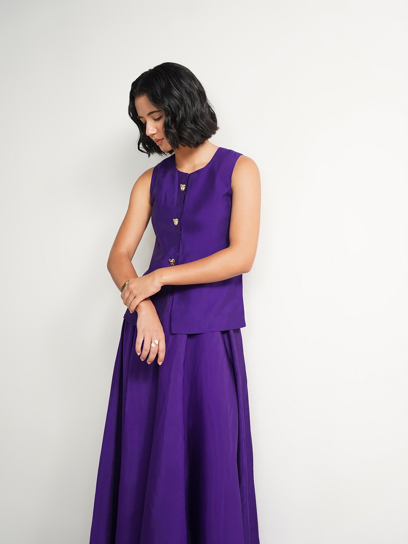 Viscose Solid Skirt Set - Purple