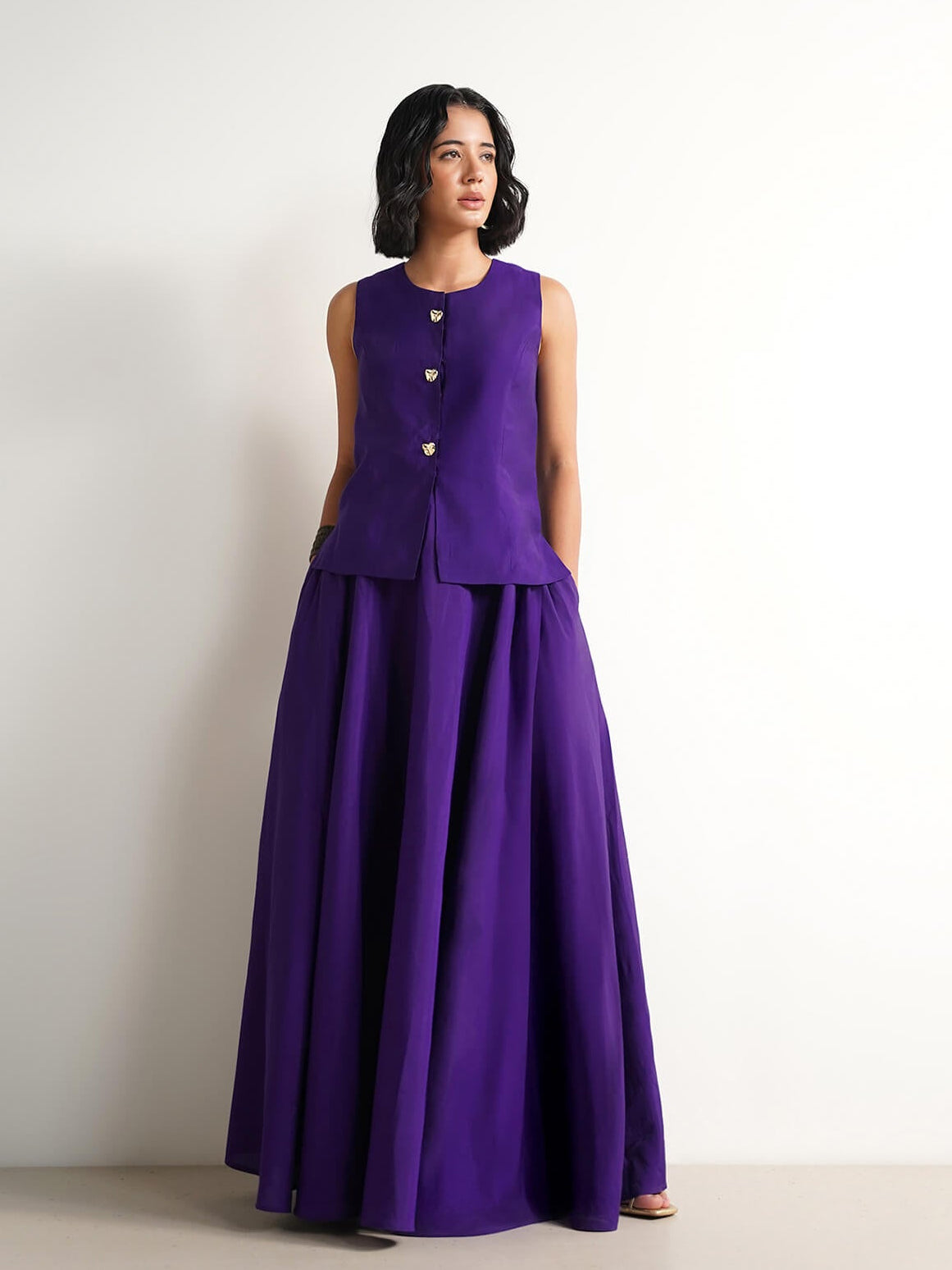Viscose Solid Skirt Set - Purple