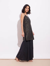 Cotton Lurex Gold Striped Co-ord Set - Black