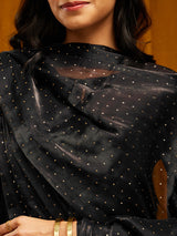 Organza Gold Foil Polka Dupatta - Black