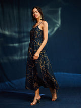 Sleeveless Foil Print Silk Dress - Blue