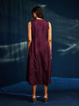 Silk Blend Gathered Midi Dress - Burgundy