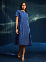 Cotton Lurex A-line Dress - Indigo