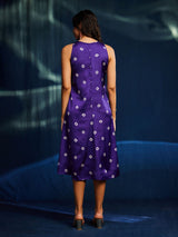 Sleeveless Satin Bandhani A-line Dress - Purple