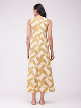 Cotton Dabu Geometric Dress - Mustard