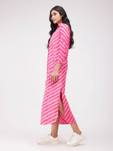 Cotton Shibori Striped Dress - Pink