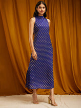 Silk Brocade Maxi Dress - Blue