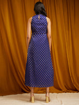 Silk Brocade Maxi Dress - Blue