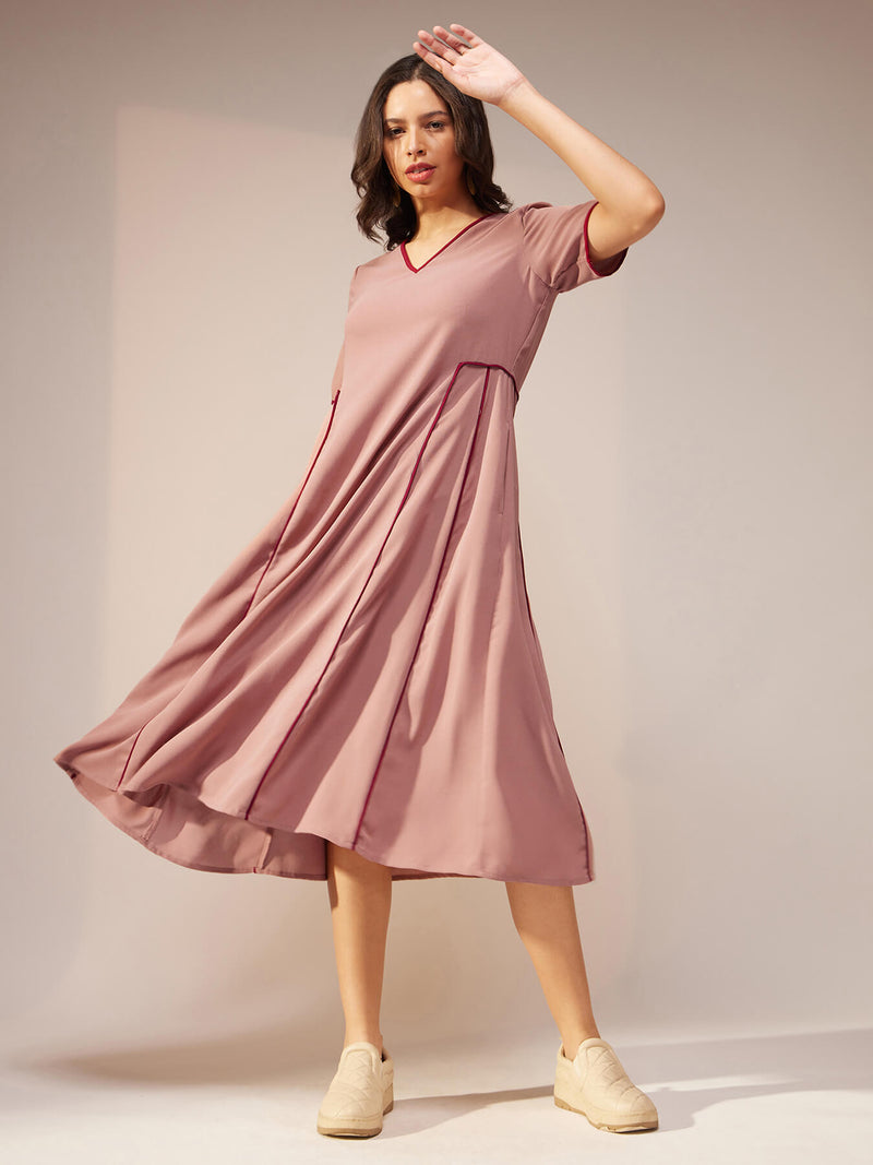Solid A-Line Dress - Pink