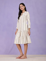 Cotton Polka Print Dress - White
