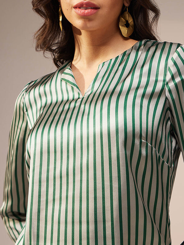 Satin Striped Dress - Green