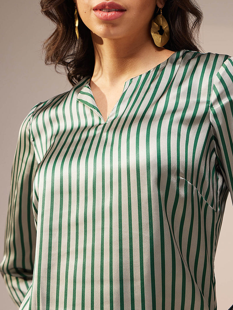 Satin Striped Dress - Green