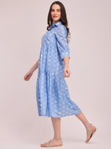 Polka Print Tiered Dress - Blue