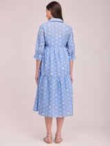 Polka Print Tiered Dress - Blue